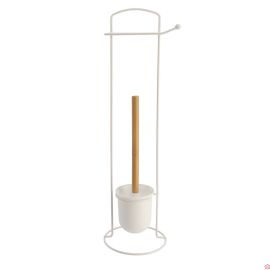 BROSSE ET DEROULEUR PAPIER WC METAL - BLANC/BAMBOU
