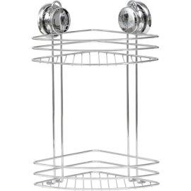 ÉTAGÈRE D'ANGLE EN MÉTAL 2 NIVEAUX SUR VENTOUSES CHROMÉE