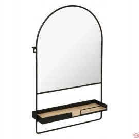 MIROIR ETAGERE EN METAL ET BOIS A SUSPENDRE