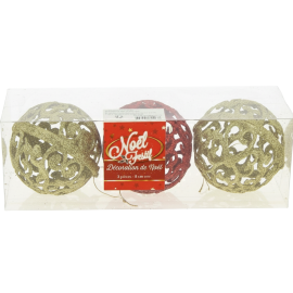 BOULE DE NOËL ÉVIDÉE ROUGE ET OR DIAMÈTRE 8 CM ORION