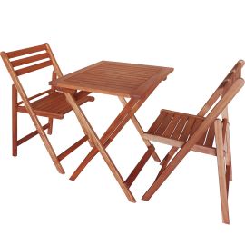 ENSEMBLE DE JARDIN EN BOIS D’ACACIA AVEC TABLE CARRÉE ET 2 CHAISES PLIANTES POUR BALCON OU TERRASSE