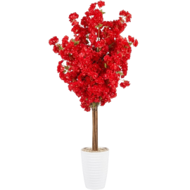 PLANTE BOUGAINVILLIER SEMI ARTIFICIELLE 150 CENTIMÈTRES FLEURS ROSES ET BLANCHES AVEC POT BLANC