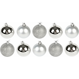 BOÎTE DE 10 BOULES DE NOËL ARGENTÉES 6 CM POUR SAPIN ET DÉCORATION FESTIVE