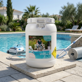 CHLORE EN POUDRE POUR PISCINE 90 % DE CHLORE ACTIF 25 KILOGRAMMES TRAITEMENT ET DÉSINFECTION BRICOPURE