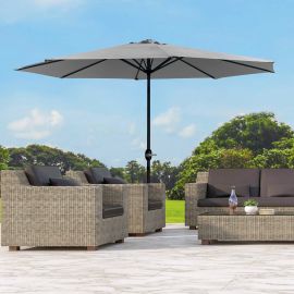 PARASOL DE JARDIN ROND DIAMÈTRE 3 M ANTHRACITE EN ALUMINIUM AVEC MANIVELLE ET PROTECTION UV 50 – VENDU SANS SOCLE