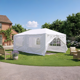 TONNELLE DE JARDIN 3X6 MÈTRES BLANCHE AVEC 6 PAROIS LATÉRALES ET STRUCTURE EN ACIER