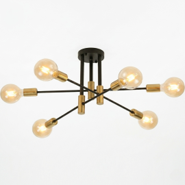 SUSPENSION LUSTRE DESIGN ÉTOILE EN MÉTAL NOIR ET OR 6 DOUILLES E27 220 VOLTS