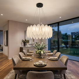 SUSPENSION LED DESIGN MOTIF PLUMES GRAND MODÈLE 105 W ÉCLAIRAGE TROIS COULEURS 80 X 40 CM