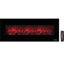 CHEMINÉE ÉLECTRIQUE MURALE R'PUR MOYEN MODÈLE 128 CM EN VERRE TREMPÉ NOIR AVEC FLAMMES RÉALISTES 1600 W