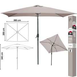 PARASOL INCLINABLE RECTANGULAIRE TAUPE 2X3 M STRUCTURE ALUMINIUM ET TOILE POLYESTER 200 GR OUVERTURE À MANIVELLE – VENDU SANS SOCLE