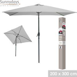 PARASOL INCLINABLE RECTANGULAIRE GRIS CLAIR 2X3 M STRUCTURE ALUMINIUM TOILE POLYESTER 200 G OUVERTURE À MANIVELLE – VENDU SANS SOCLE