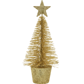 SAPIN DÉCORATIF DORÉ 15 CM AVEC ÉTOILE ET POT ASSORTI