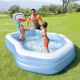 PISCINE GONFLABLE FAMILIALE AVEC PANIER DE BASKET INTÉGRÉ ET BALLON DE JEU POUR ENFANTS 257 X 188 X 130 CENTIMÈTRES