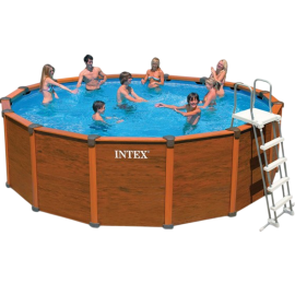 PISCINE HORS SOL TUBULAIRE ASPECT BOIS AVEC FILTRE À SABLE ÉCHELLE BÂCHE ET TAPIS DE SOL 478 X 135 CENTIMÈTRES