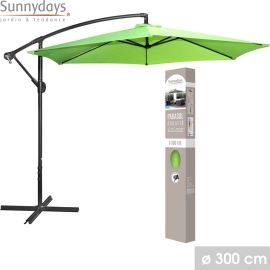PARASOL DÉPORTÉ ROND VERT ANIS 3 M STRUCTURE MÉTAL ET TOILE POLYESTER 180 GOUVERTURE PAR MANIVELLE– VENDU SANS DALLES