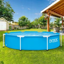 PISCINE TUBULAIRE RONDE METAL FRAME 244 X 51 CM INTEX STRUCTURE ACIER JARDIN FAMILLE INSTALLATION RAPIDE
