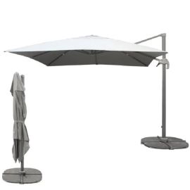 PARASOL DÉCENTRÉ CARRÉ GRIS CLAIR 3X3 M STRUCTURE ALUMINIUM ET TOILE POLYESTER 250 G OUVERTURE À MANIVELLE – VENDU SANS DALLES