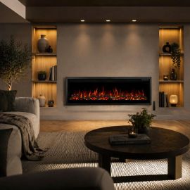 CHEMINÉE ÉLECTRIQUE GRAND MODÈLE FLAMMES RÉALISTES LED MULTICOLORES 3 EN 1 MURALE ENCASTRABLE OU À POSER 151 CM R'PUR