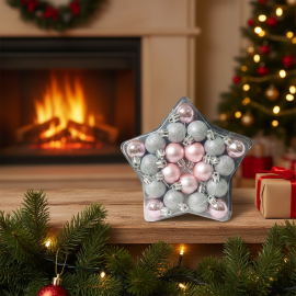 LOT DE 20 BOULES DE NOËL ÉTOILE FANTAISIE DIAMÈTRE 3 CM EN BOÎTE THÈME NOËL