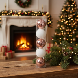 LOT DE 5 BOULES DE NOËL ROSES ET BLANCHES DIAMÈTRE 6 CM THÈME NOËL EN ROSE
