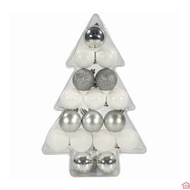 BOULE DE NOEL 5 CM X 17PCS - ARGENT/BLANC IRISE