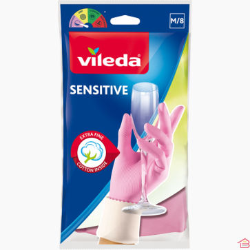 GANTS DE MÉNAGE SENSIBLES EN LATEX NATUREL TAILLE 8 MOYEN VILEDA AVEC DOUBLURE COTON