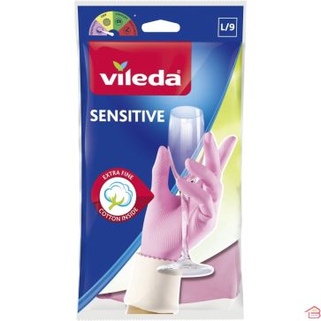 GANTS DE MÉNAGE EN LATEX SENSITIFS TAILLE L VILEDA AVEC DOUBLURE EN COTON