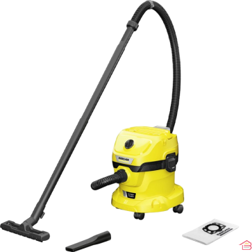 ASPIRATEUR EAU ET POUSSIÈRES KARCHER WD 2 PLUS 1000 W CUVE 12 LITRES JAUNE AVEC FLEXIBLE 1,8 M