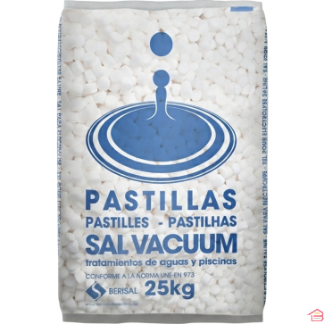 SEL EN PASTILLES POUR ADOUCISSEUR D'EAU ET PISCINE 25 KG CHLORURE DE SODIUM HAUTE PURETÉ BERISAL