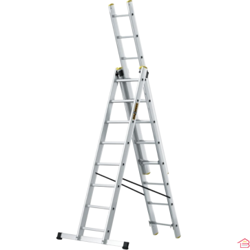 ÉCHELLE MULTIFONCTION PROFESSIONNELLE EN ALUMINIUM 3 X 8 ÉCHELONS AVEC STABILISATEUR 5,05 MÈTRES DRABEST