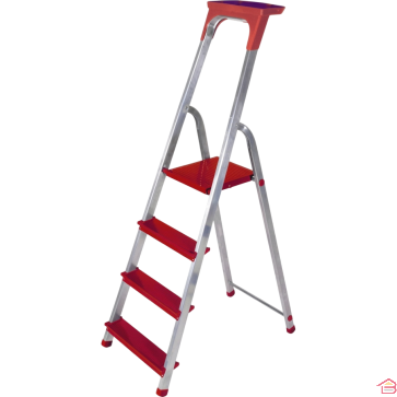 ÉCHELLE PROFESSIONNELLE EN ALUMINIUM ROUGE 4 MARCHES AVEC PLATEFORME ET PORTE-OUTILS DRABEST