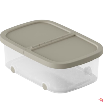 BOÎTE DE RANGEMENT TRANSPARENTE AVEC COUVERCLE ÉCRU ET ROULETTES 32 LITRES 59 X 39 X 20,5 CM