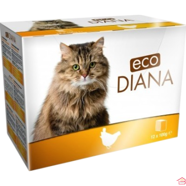 PÂTÉE POUR CHAT ADULTE ECO DIANA AU POULET ALIMENT HUMIDE COMPLET 12 BARQUETTES DE 100 GRAMMES