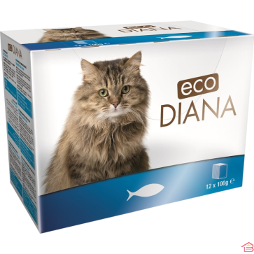 PÂTÉE POUR CHAT ADULTE ECO DIANA AU POISSON ALIMENT HUMIDE COMPLET 12 BARQUETTES DE 100 GRAMMES