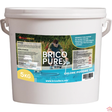 CHLORE EN POUDRE 90 DE CHLORE ACTIF POUR PISCINE TRAITEMENT CHOC DÉSINFECTION RAPIDE SEAU 5 KG BRICOPURE
