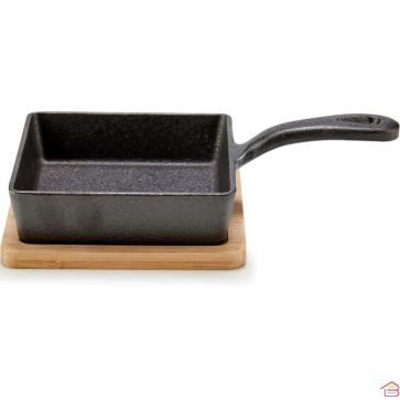 POÊLE CARRÉE EN FONTE AVEC PLATEAU EN BAMBOU