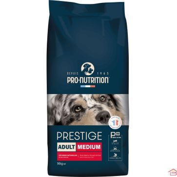 CROQUETTES POUR CHIEN ADULTE RACE MOYENNE ALIMENT COMPLET PREMIUM 14 KG PRO NUTRITION PRESTIGE ADULT MEDIUM