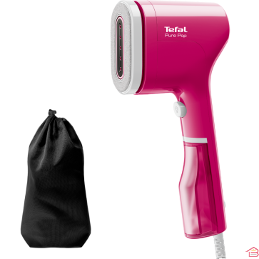 DÉFROISSEUR VAPEUR PORTABLE ULTRA COMPACT 1300 W AVEC BROSSE ANTI-PELUCHE ET SAC DE TRANSPORT TEFAL PURE POP ROSE