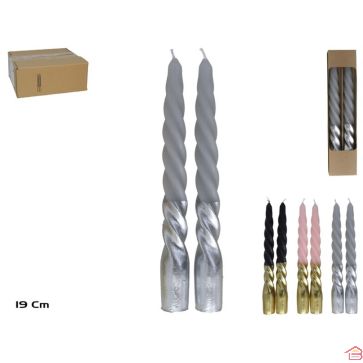 LOT DE 2 BOUGIES SPIRALES EN CIRE 19 CM DÉCORATIVES
