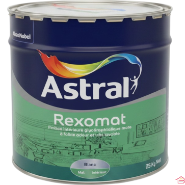 REXOMAT ASTRAL 25 KG PEINTURE GLYCÉROPHTALIQUE BLANCHE MATE TRÈS LAVABLE POUR MURS ET PLAFONDS INTÉRIEURS