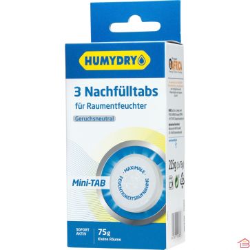 LOT DE 3 RECHARGES ABSORBEUR D’HUMIDITÉ ET DÉSODORISANT HUMYDRY MINI TAB 75 GRAMMES NEUTRE