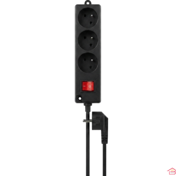 BLOC MULTIPRISE ÉLECTRIQUE 3 PRISES 2P+T AVEC TERRE INTERRUPTEUR LUMINEUX CÂBLE 3 MÈTRES NOIR