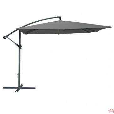 PARASOL DÉPORTÉ CARRÉ ANTHRACITE 2.5X2.5 M STRUCTURE MÉTAL TOILE POLYESTER 200 G OUVERTURE PAR MANIVELLE – VENDU SANS DALLES