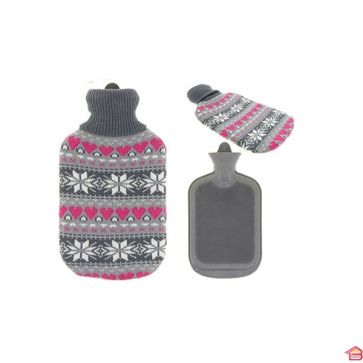 BOUILLOTTE AVEC HOUSSE EN TRICOT COL ROULÉ MOTIFS
