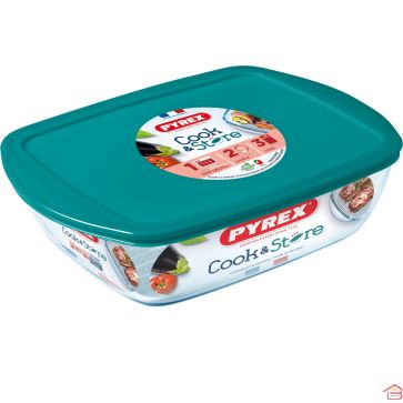 PLAT RECTANGULAIRE EN VERRE BOROSILICATÉ 23 X 15 CM AVEC COUVERCLE HERMÉTIQUE PYREX COOK AND STORE 1,2 L