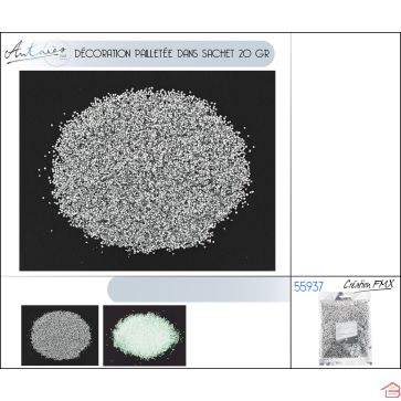 DÉCORATION PAILLETÉE SACHET DE 20 GR ARGENT ET BLANC
