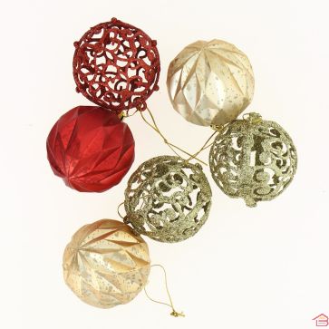 BOULE DE NOEL DÉCORÉES * 6 PCS D:6 CM