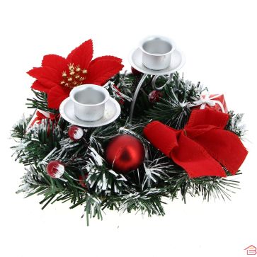 PHOTOPHORE 2 SUPPORTS BOUGIS FLEUR DE NOEL ROUGE D 15 CM