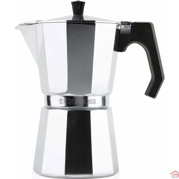 CAFETIÈRE ITALIENNE 6 TASSES TAURUS EN ALUMINIUM AVEC POIGNÉE ERGONOMIQUE ET SOUPAPE DE SÉCURITÉ