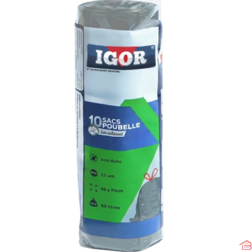 LOT DE 10 SACS POUBELLE GRIS 50 LITRES AVEC FERMETURE À LIENS COULISSANTS POUR CUISINE ET MAISON